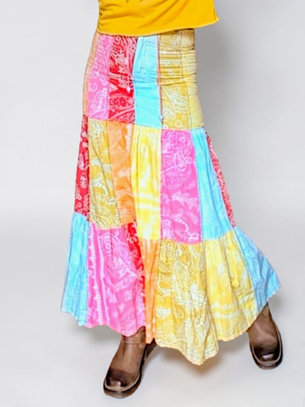 Oilily VTG 90s multicolor floral paisley patchwork fairy boho cottage skirt 36 S - Picture 10 of 11